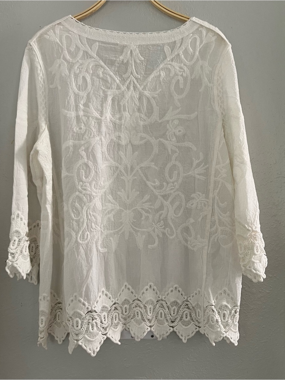 Forgotten Grace bohemian-style peasant Top white blouse Embroidered Lace-Trim XL - Picture 3 of 9